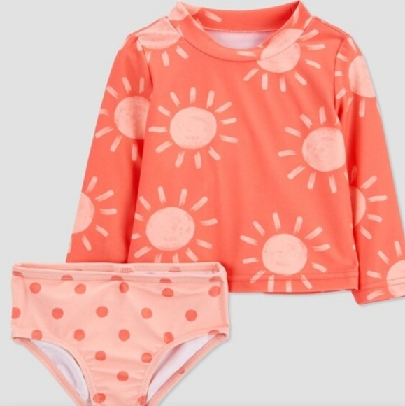 NWT Carter's Baby Girl Sun & Polka Dots Rashguard 2 PC Swim Set 12M - Picture 1 of 6